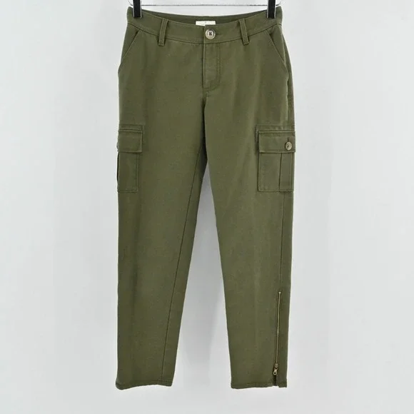 Kate Spade Havana Alma Green Cargo Pants Size 00 Slim Cropped Pocket Zip Trouser - Picture 1 of 12